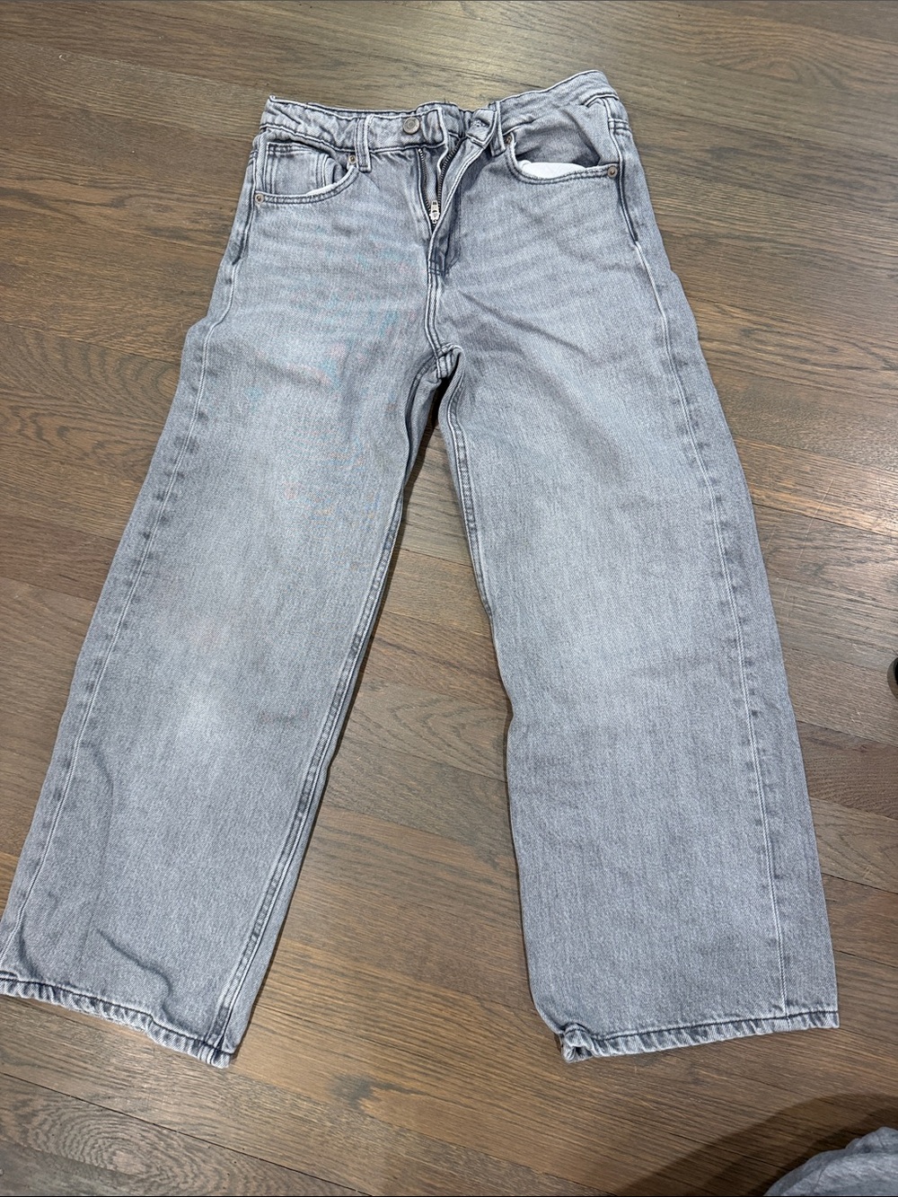 Zara Light Gray Relaxed Wide-Leg Jeans